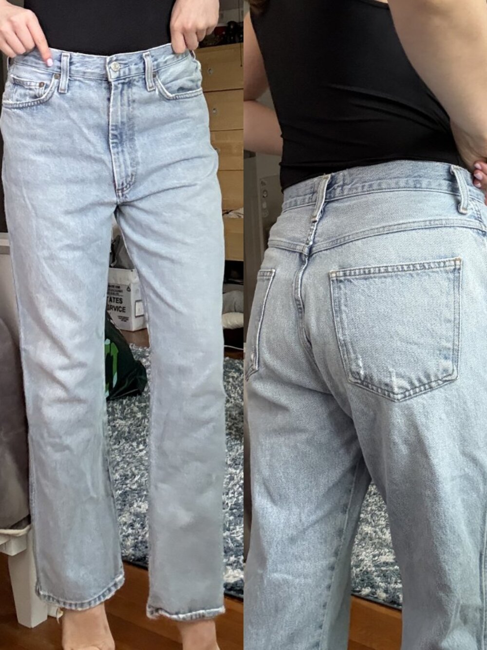 Agolde High Rise Light Wash Boyfriend Straight Leg Jeans